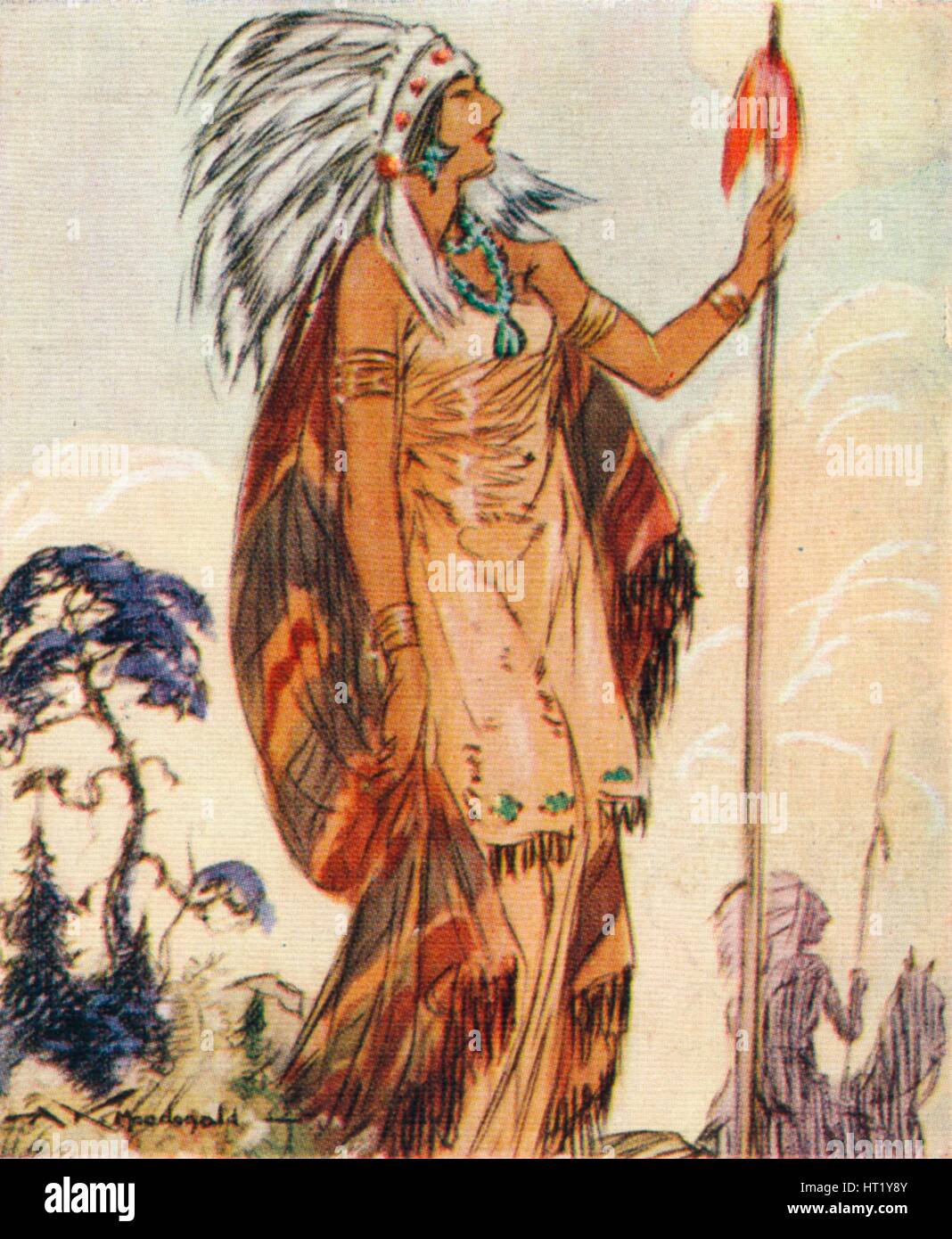 Pocahontas, Native American chief's daughter who saved John Smith, 1937. Artist: Alexander K MacDonald Stock Photo