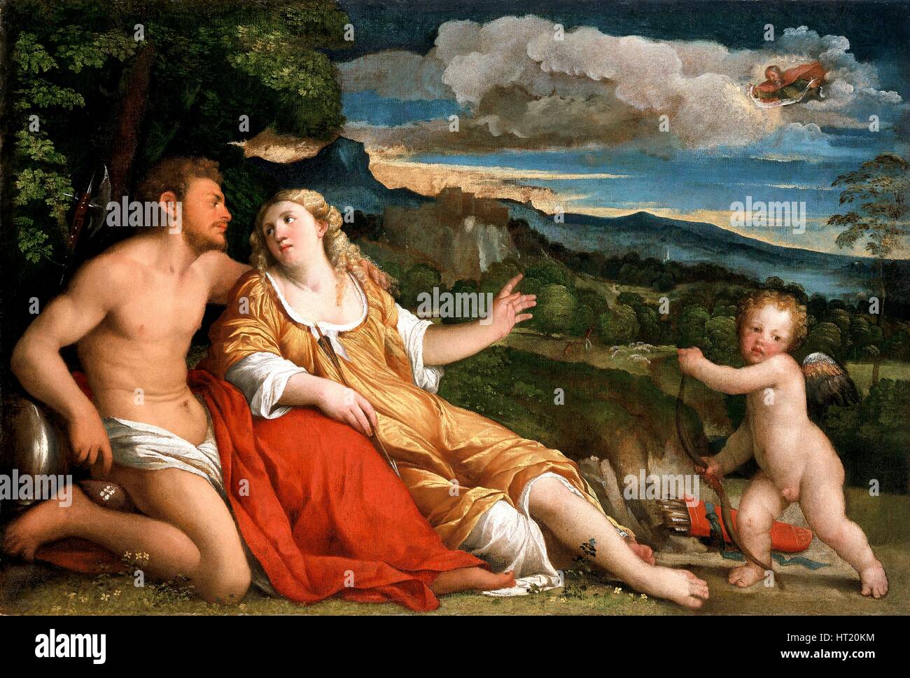 'Mars, Venus and Cupid', 1520s. Artist: Jacopo Palma il Vecchio. Stock Photo