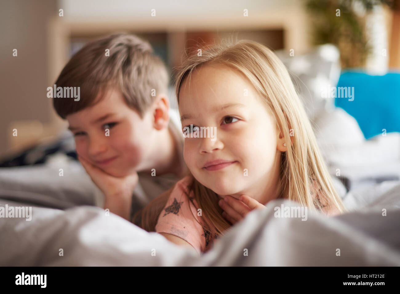 Little brother and sister in bed Stock Photohttps. person. www.alamy.com/st...