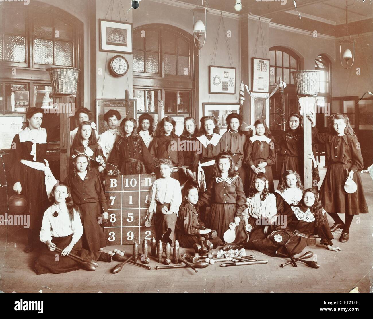 Girls sports club members, Cromer Street School/Argyle School, St Pancras, London, 1906. Artist: Unknown. Stock Photo