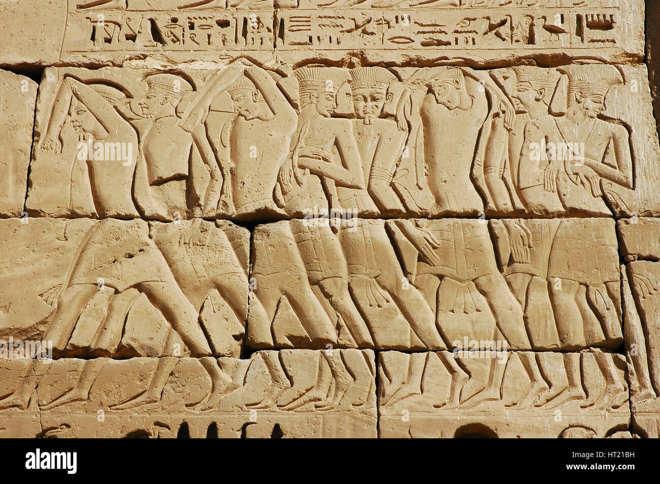 Detail of a relief on the mortuary temple of Ramesses III at Medinet Habu depicting Philistines in f Artist: Werner Forman. Stock Photo