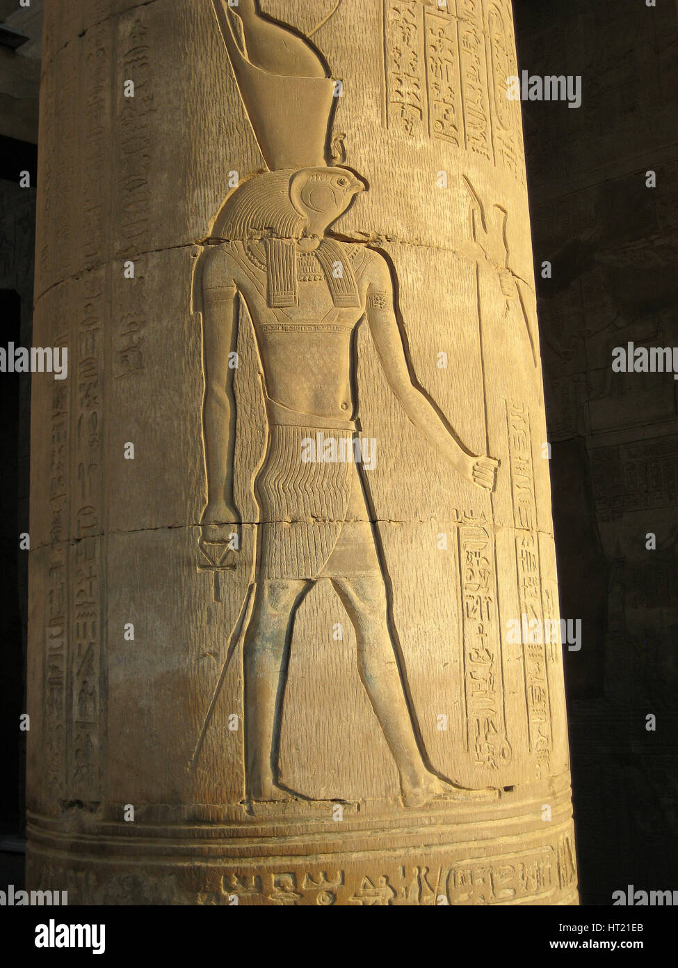 A relief depicting the god, Horus on as column of one of the temples of Kom Ombo.The southern temple Artist: Werner Forman. Stock Photo