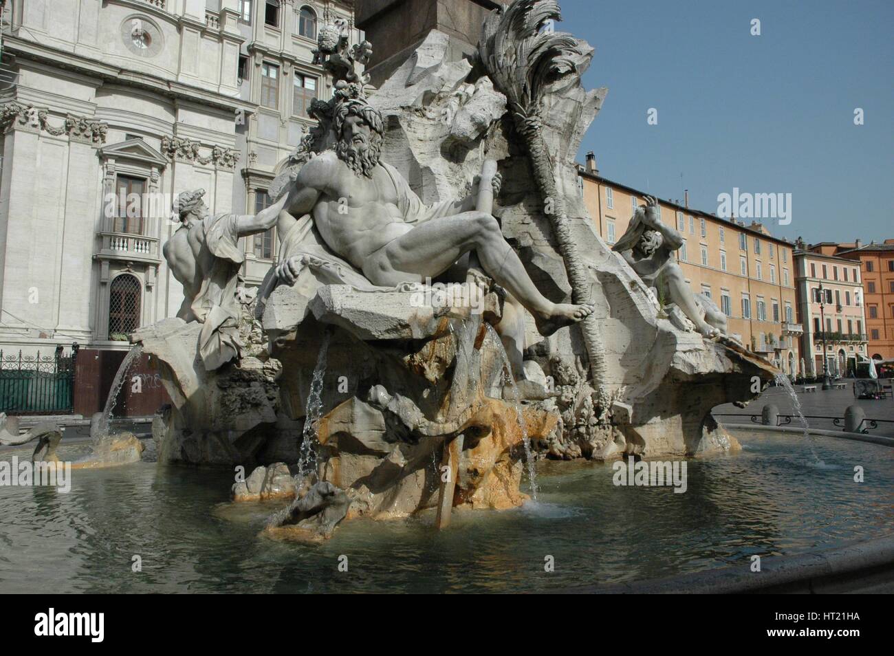The Fountain of the Four Rivers ( Fontana dei Quattro Fiumi ) in Piazza Navona. Designed by Gian Lor Artist: Werner Forman. Stock Photo