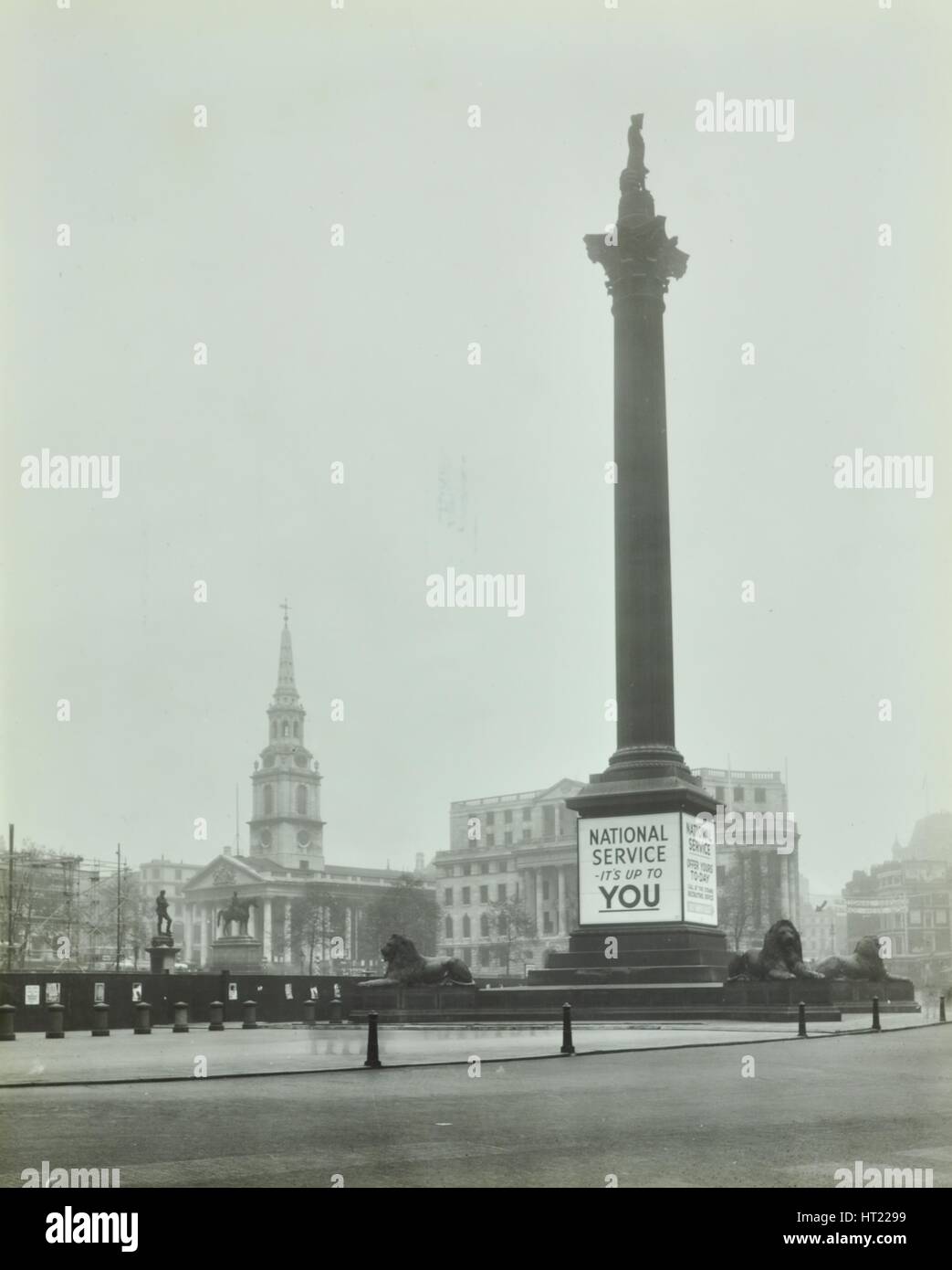 Nelson's Column with National Service recruitment poster, London, 1939. Artist: Unknown. Stock Photo