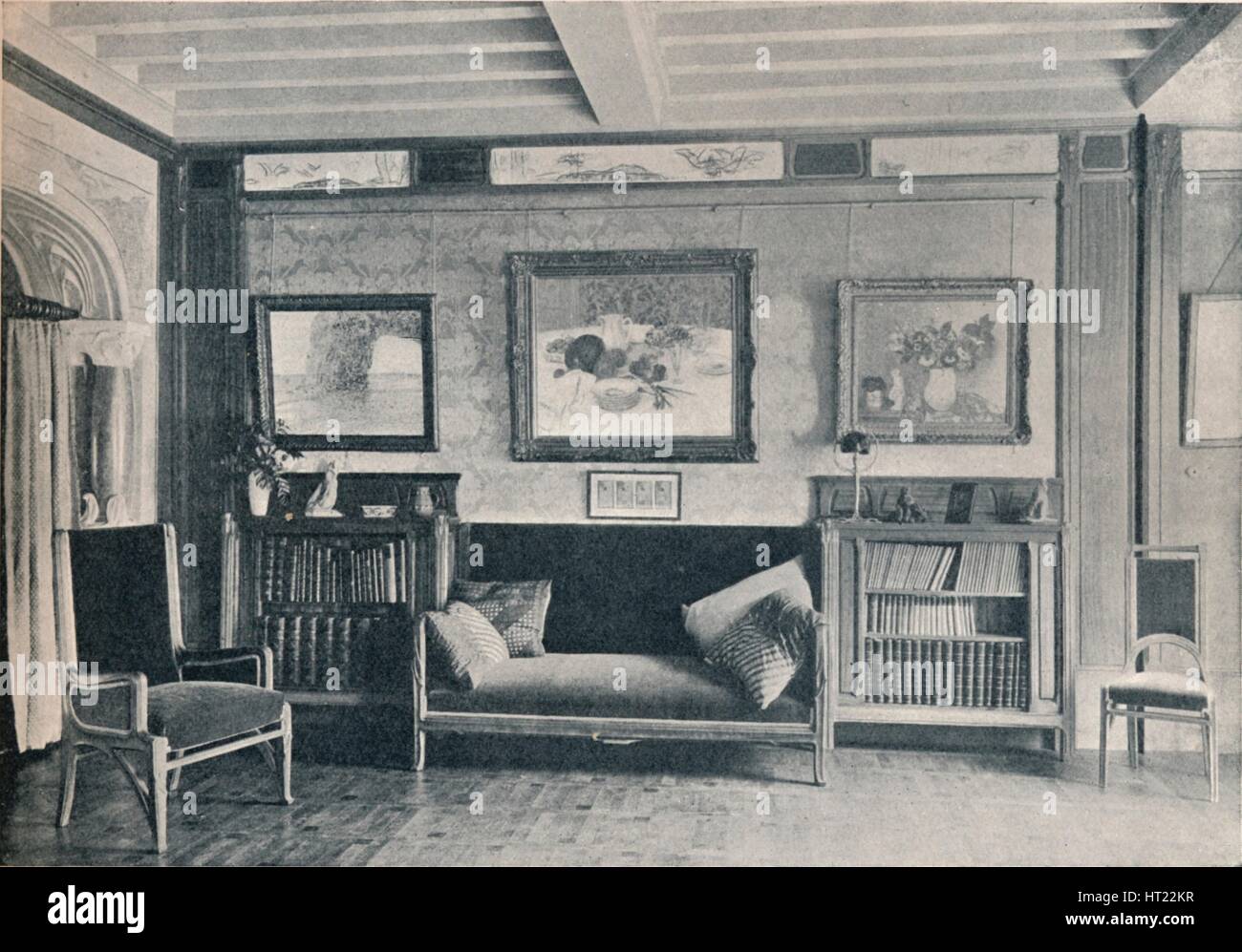 A room in the Paris residence of monsieur G. Roucher, with furniture by Maurice Dufrene, c1909. Artist: Unknown. Stock Photo