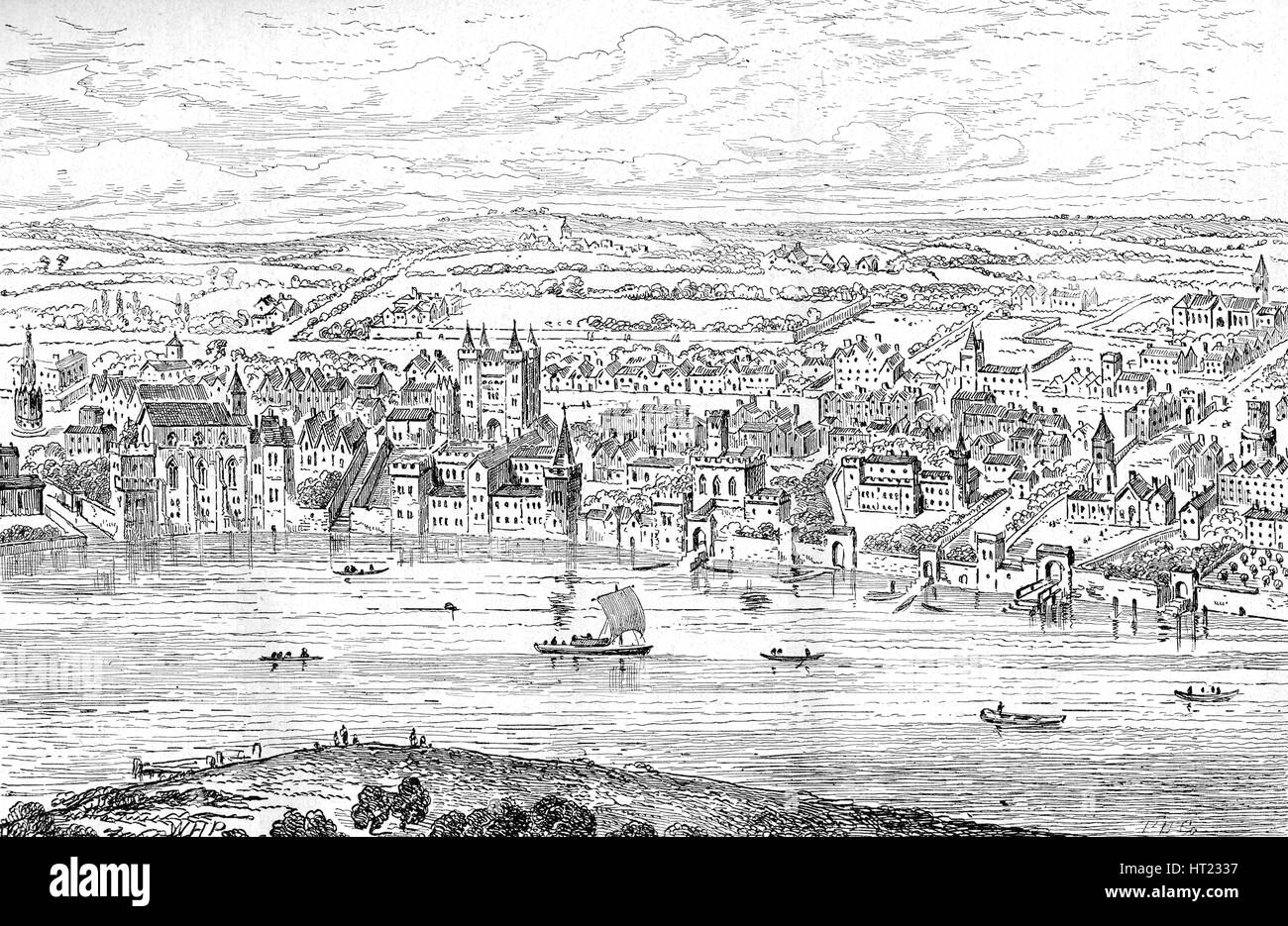 London from Temple Bar to Charing Cross, 1543 (1897) Artist: Anthonis van den Wyngaerde. Stock Photo