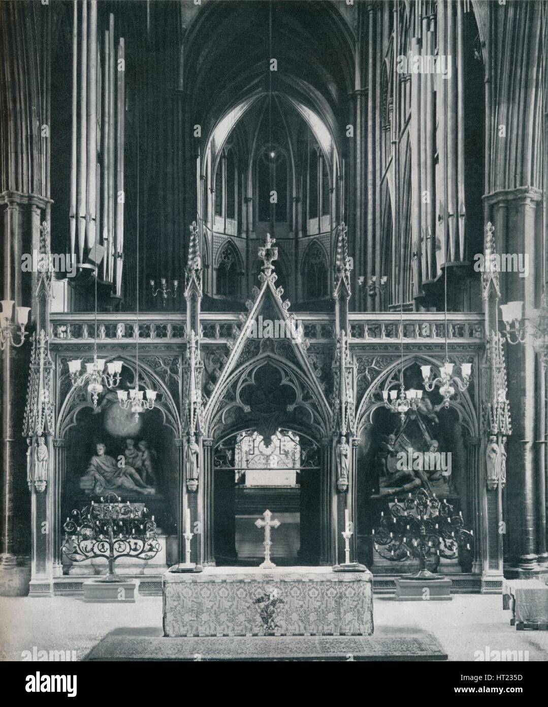 'Westminster Abbey, London, showing Benno Elkan's Old Testament and New Testament Candelabra', c1942 Artist: Unknown. Stock Photo