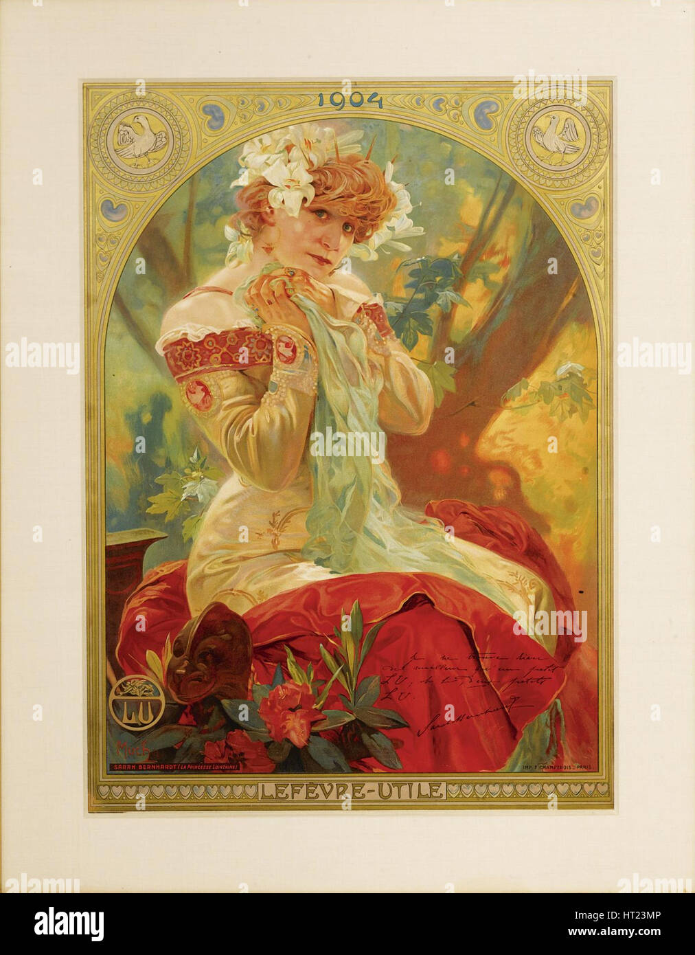 Poster for Lefèvre-Utile. Sarah Bernhardt in the role of Melissinde in La Princesse Lointaine by E Artist: Mucha, Alfons Marie (1860-1939) Stock Photo