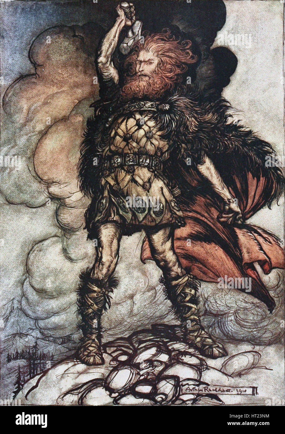 Donner, your lord, summons his hosts! Illustration for The Rhinegold and The Valkyrie by Richard W Artist: Rackham, Arthur (1867-1939) Stock Photo