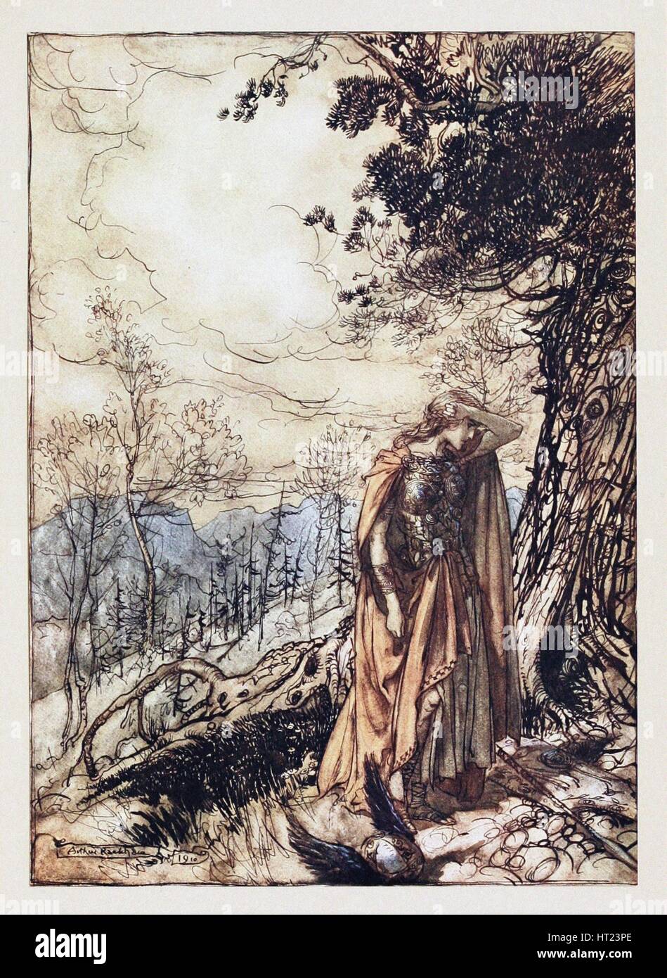 Brünnhilde. Illustration for The Rhinegold and The Valkyrie by Richard Wagner, 1910. Artist: Rackham, Arthur (1867-1939) Stock Photo