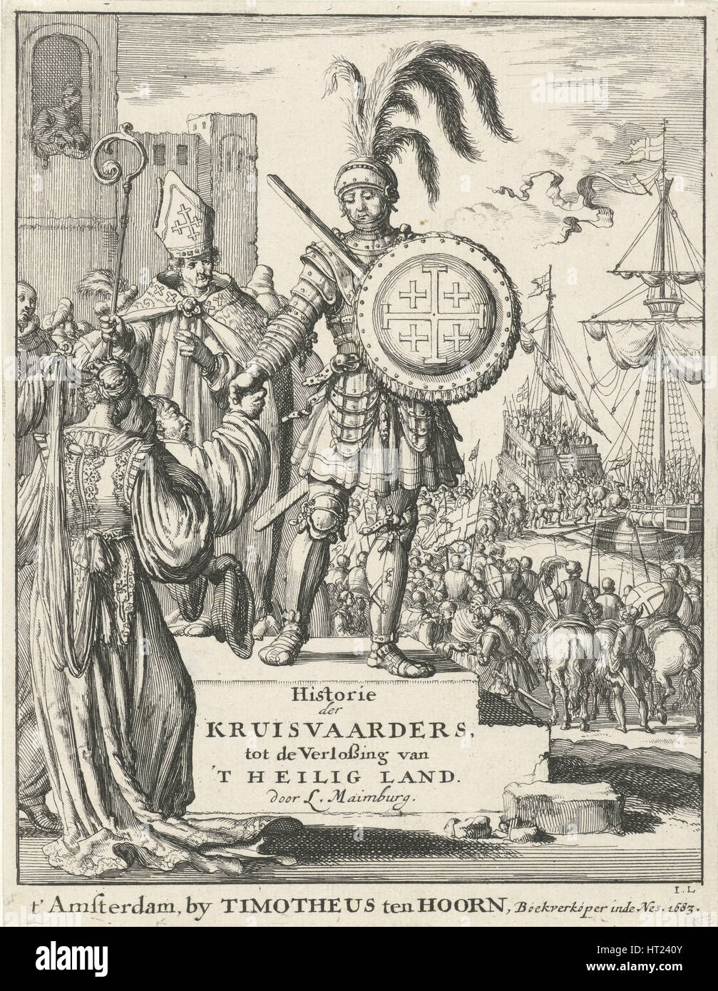 Knight with the coat of arms of Jerusalem (From: Historie der kruisvaarders, tot de verlossing van't Artist: Ten Hoorn, Timotheus (1644-1715) Stock Photo