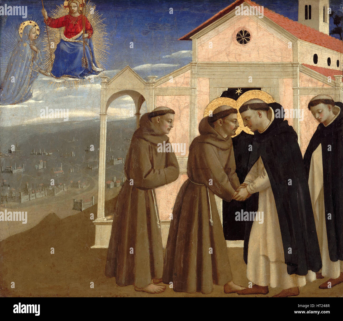 Meeting of Saint Francis and Saint Dominic (Scenes from the life of Saint Francis of Assisi), ca 142 Artist: Angelico, Fra Giovanni, da Fiesole (ca. 1 Stock Photo