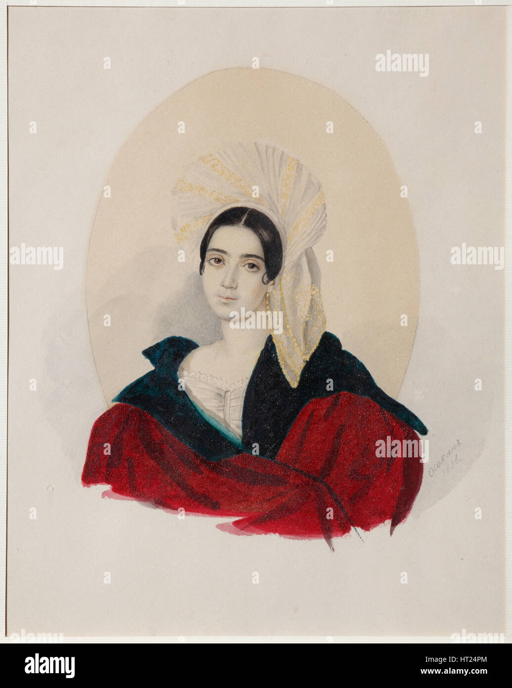 Portrait of Anna Davydovna Baratynskaya (1814-1889), née Abamelek-Lazareva, 1836. Artist: Osokin (Asokin), Konstantin Semyonovich (1801-after 1847) Stock Photo
