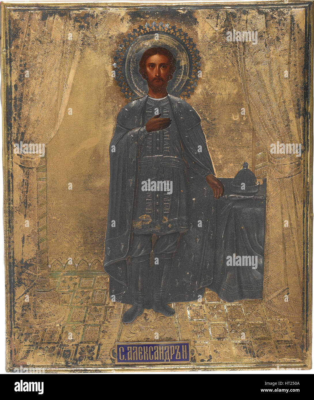 Saint Grand Prince Alexander Nevsky, 19th century. Artist: Russian icon Stock Photo