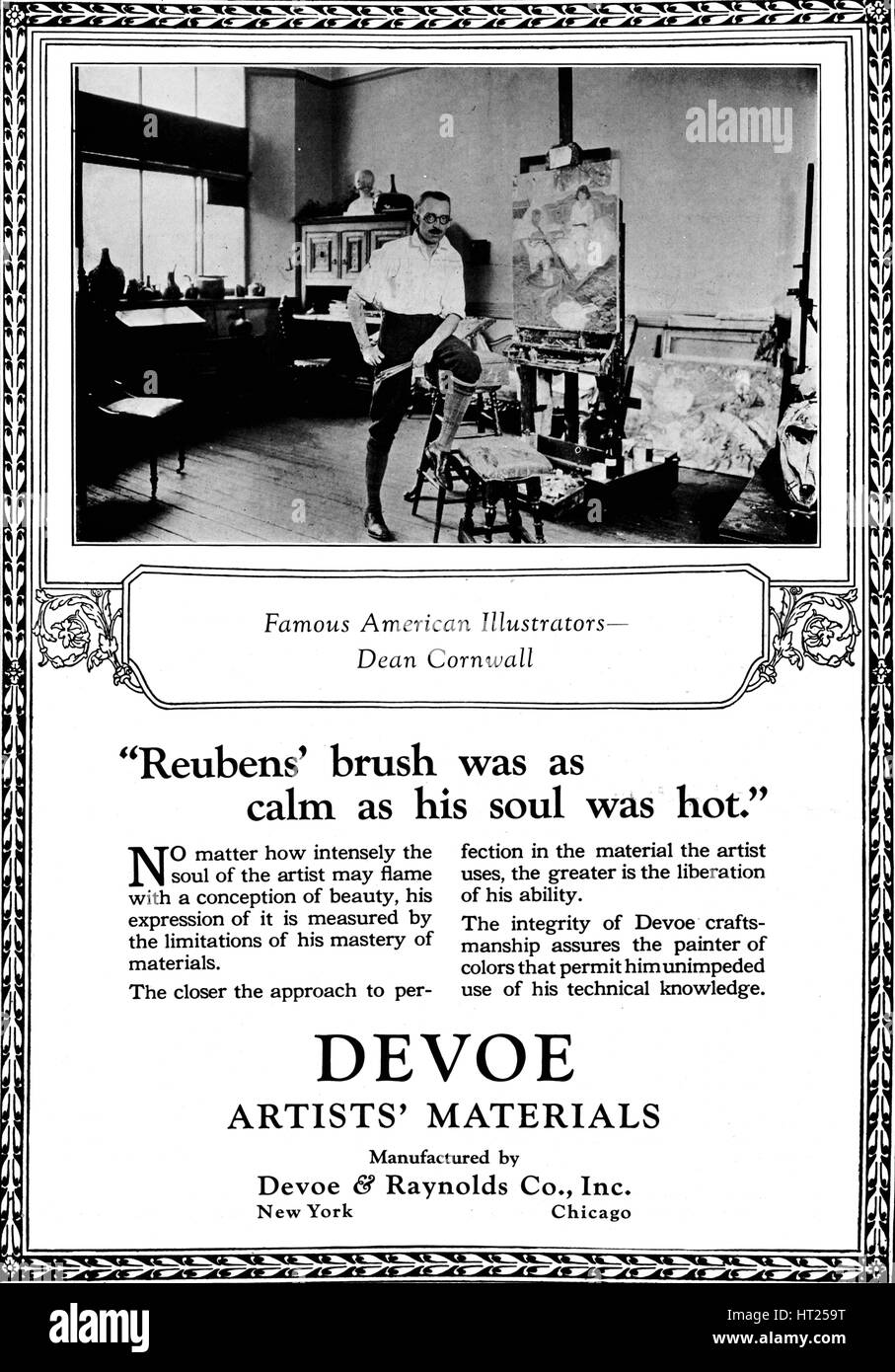 'Devoe Artists' Materials: Famous American Illustrators - Dean Cornwell', c1923, (1923). Artist: Unknown. Stock Photo