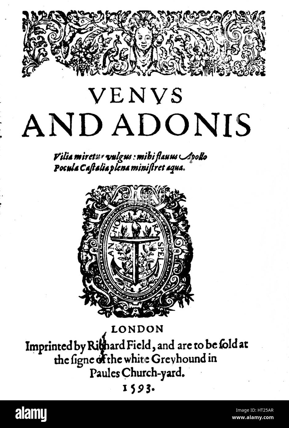 'Shakespeare's First Published Work - 1st Edition of Venus and Adonis', 1593, (1946). Artist: Unknown. Stock Photo