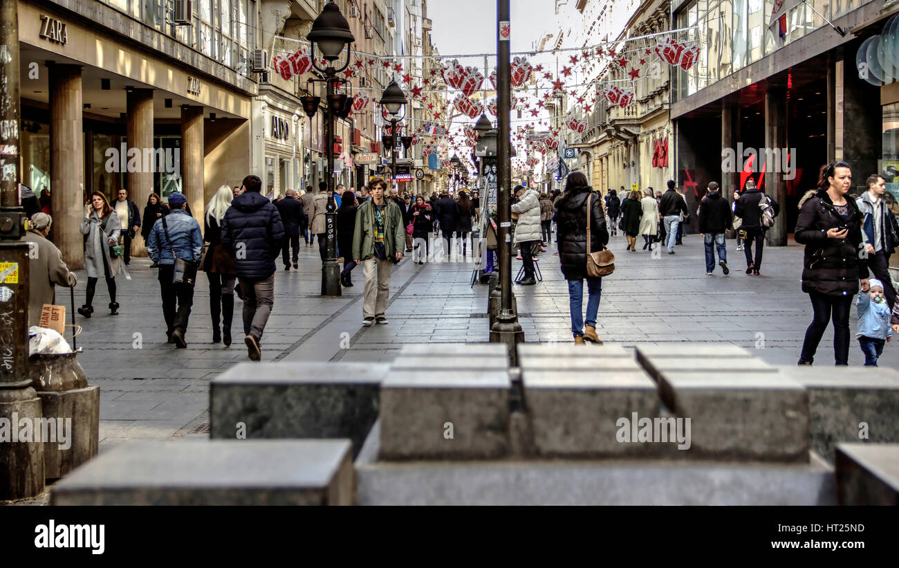 Belgrade, Serbia - Passers-by on  Knez Mihailova Street Stock Photo