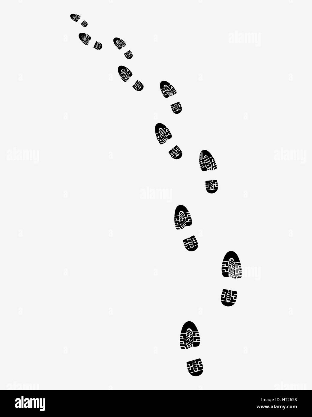 Trail of shoes prints, turn left, vector Stock Photo