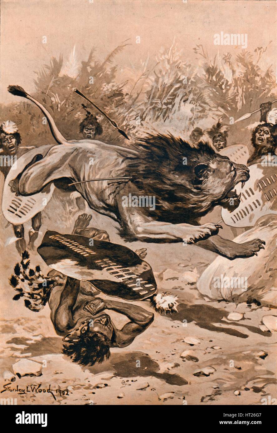 'As The Lion Charged', 1902, (1903). Artist: Stanley Llewellyn Wood. Stock Photo