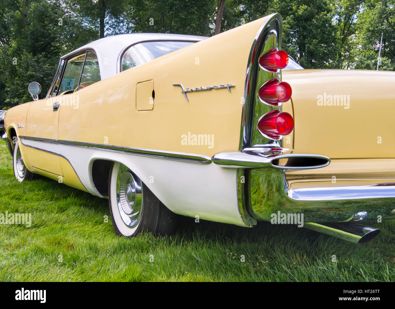 GROSSE POINTE SHORES, MI/USA - JUNE 16, 2013: A 1957 DeSoto Firesweep car at the EyesOn Design car show, held at the Edsel and Eleanor Ford House. Stock Photo