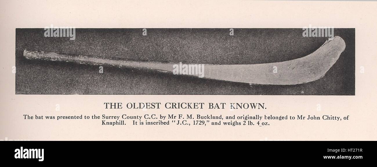 The oldest cricket bat known, 1912. Stock Photo