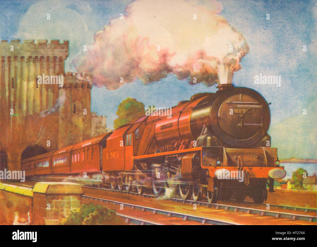 'The Irish Mail, L.M.S., passing over Conway Bridge', 1940. Artist