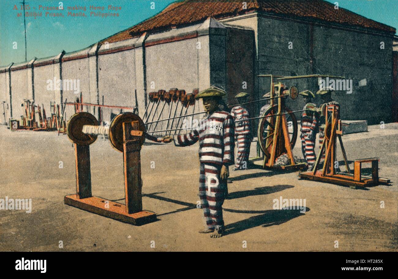 'Prisoners making Hemp Rope at Billbid Prison, Manila, Philippines', c1900. Artist: Unknown. Stock Photo