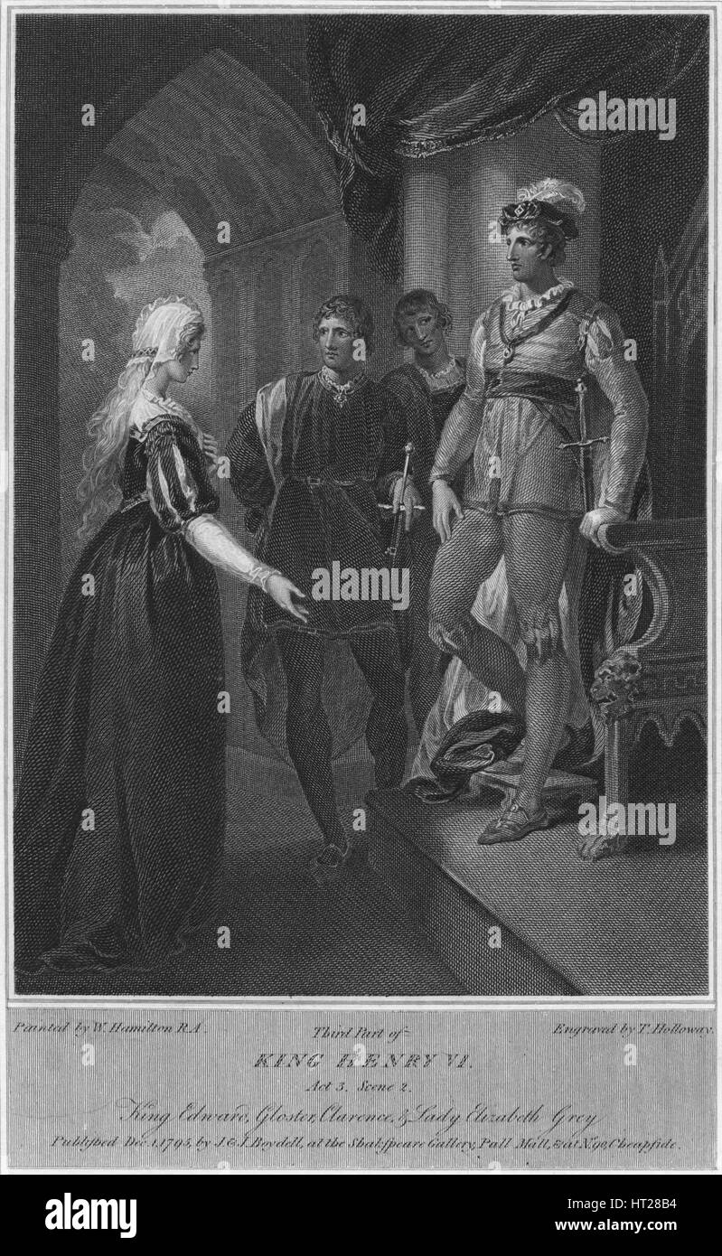 'Third Part of King Henry VI. Act 3. Scene 2. King Edward, Gloucester, Clarence & Lady Elizabeth Gre Artist: Thomas Holloway. Stock Photo