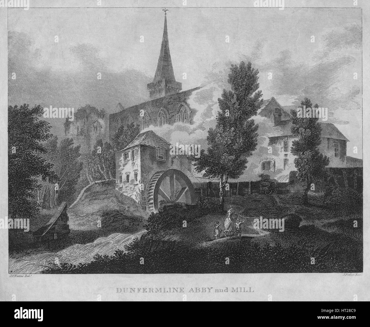 'Dunfermline Abby and Mill', 1804. Artist James Fittler Stock Photo