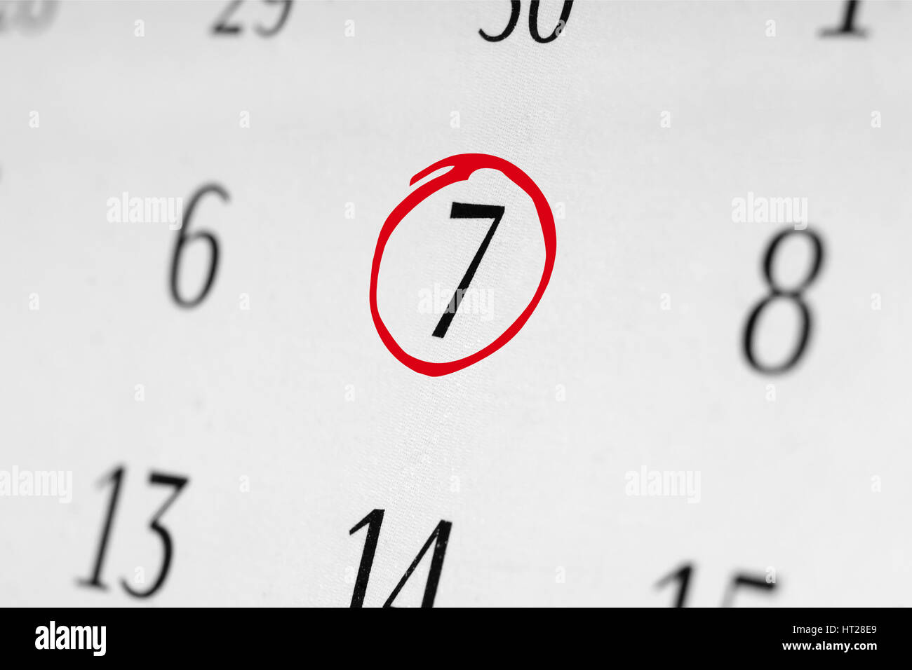 Mark the date number 7, focus point on the red marked number Stock