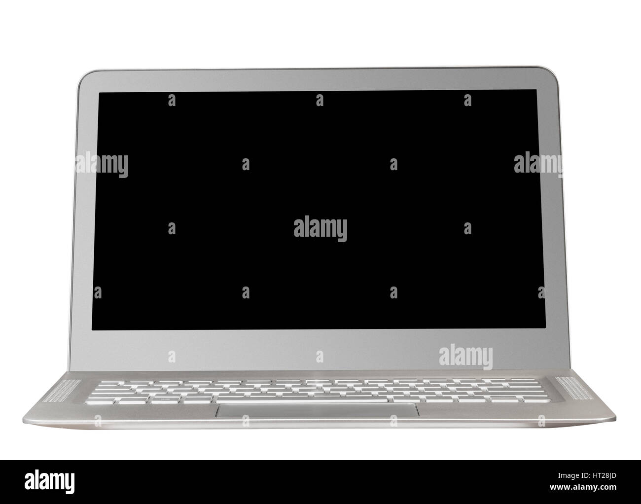 Isolated cut out of modern thin profile metal laptop against white background Stock Photo