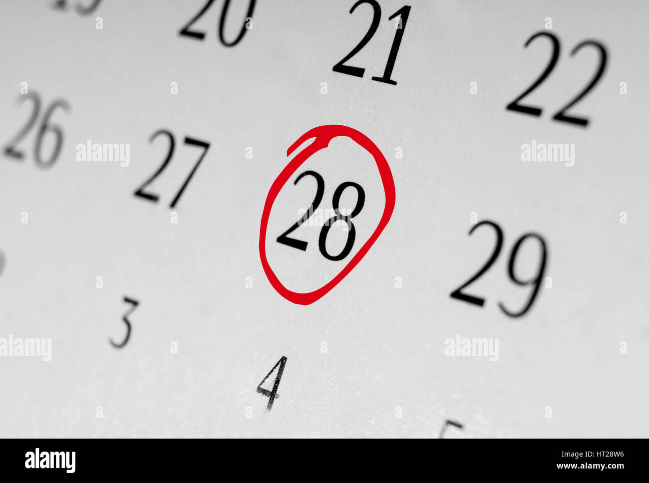 Mark the date number 28, focus point on the red marked number Stock ...