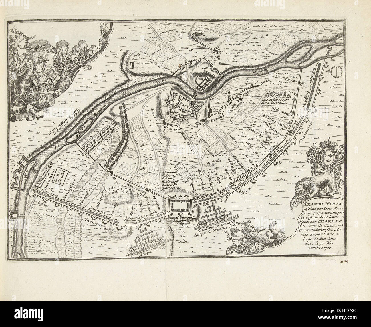 The Siege and Battle of Narva in 1700, 1726. Artist: Aa, Pieter van der (1659-1733) Stock Photo