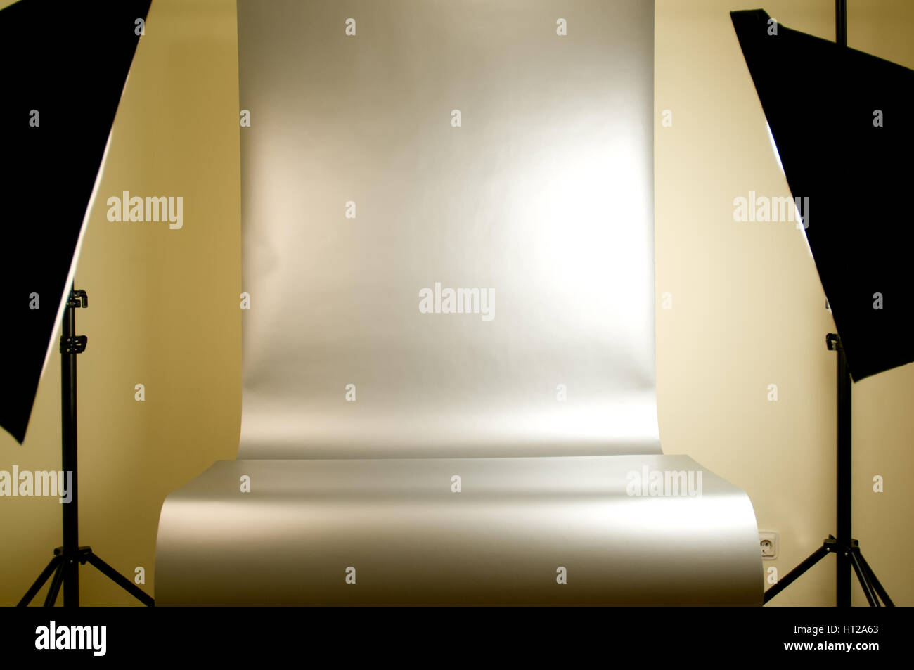 Studio lighting soft boxes and background ready for shooting Stock