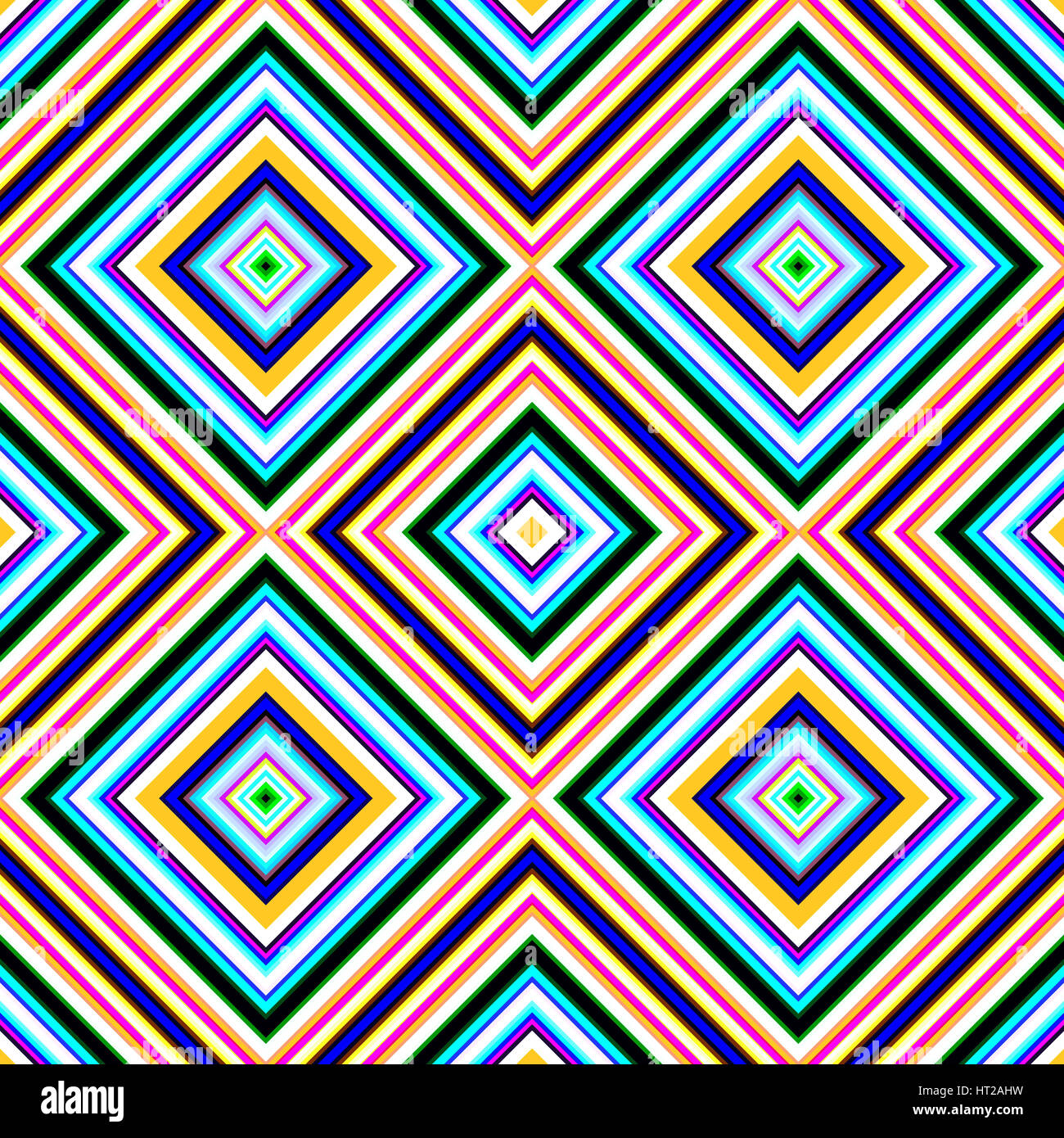 Multicoloured vibrant diamond shape tiles seamless illustration. Stock Photo