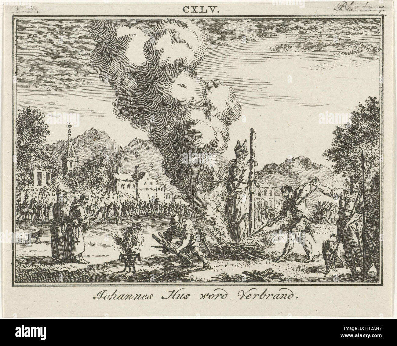 Burning of Jan Hus at the stake, Mid of the 18th century. Artist: Fokke, Simon (1712-1784) Stock Photo