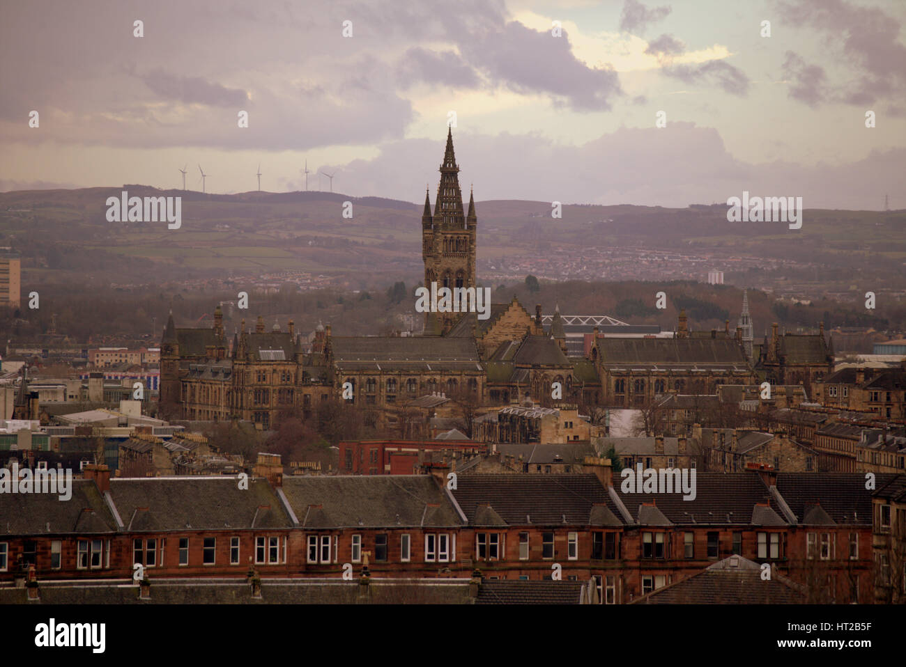 panoramic cityscape aerial view of glasgow university looking west Stock Photo