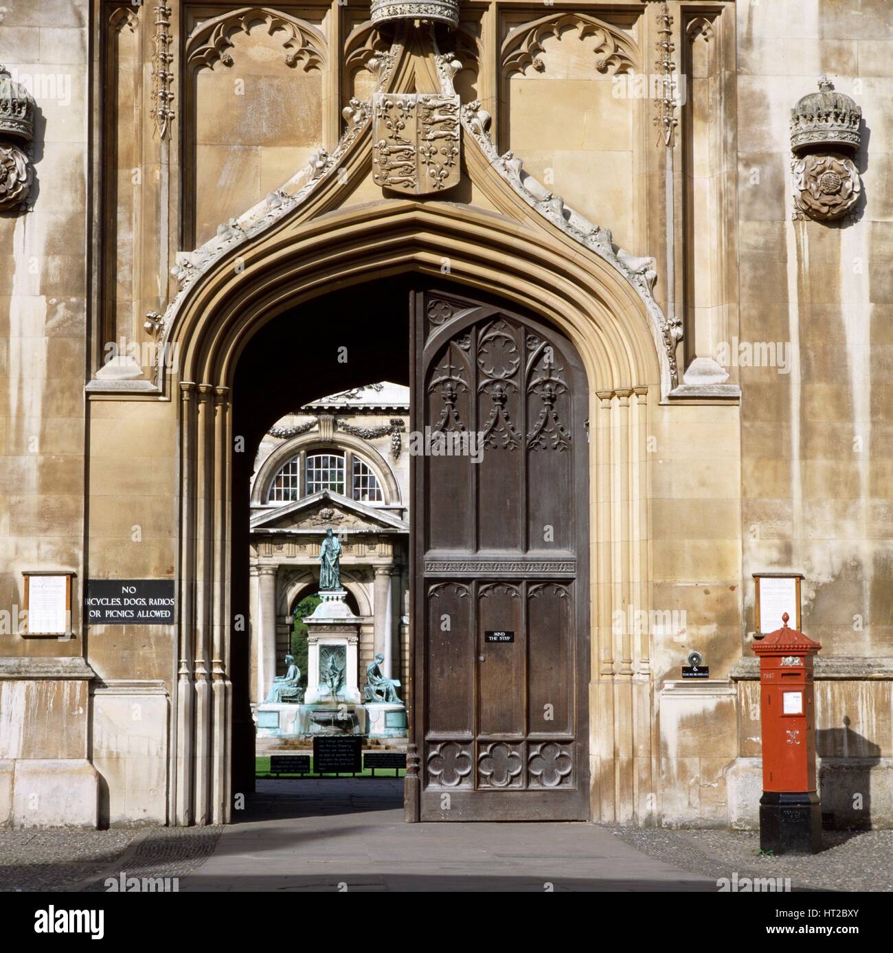 Front gate of King's College, King's Parade, Cambridge, Cambridgeshire, c2000s(?). Artist: Unknown. Stock Photo