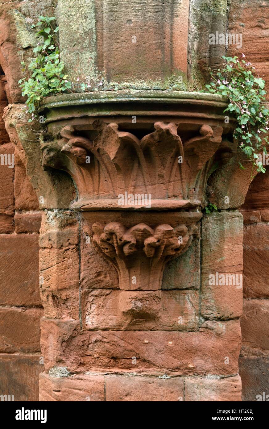Decorated stone corbel situated in the dormitory undercroft, Furness Abbey, Cumbria, c2000s(?). Artist: Historic England Staff Photographer. Stock Photo