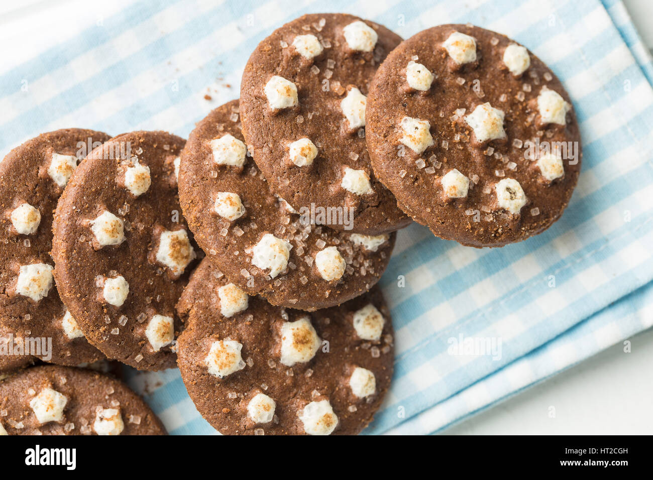 Dark chocolate cookies on napkin. Stock Photo