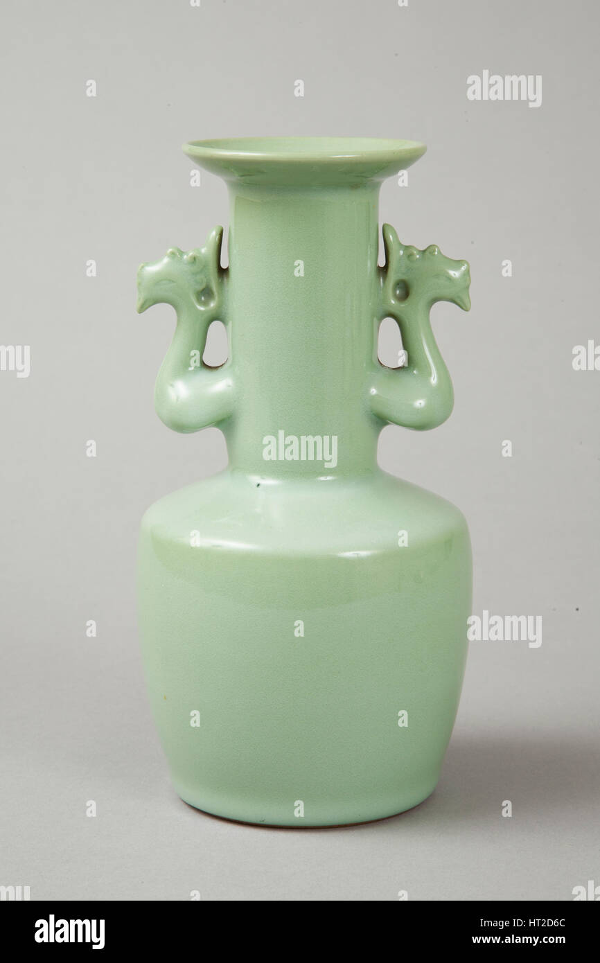 Celadon mallet vase with phoenix's head handles, 20th century. Artist