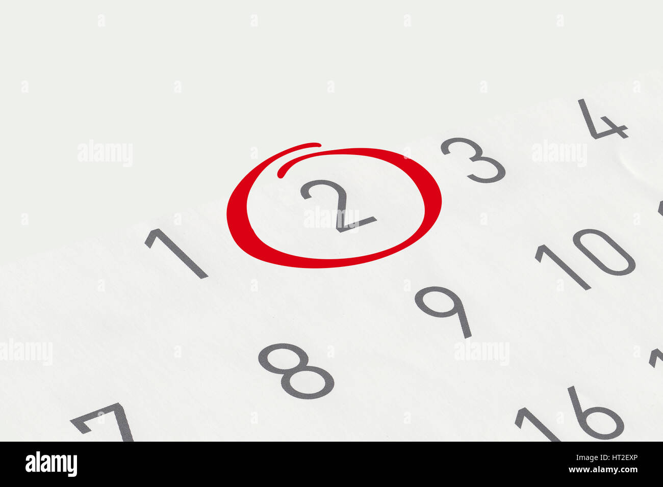 Mark the date number 2, focus point on the red marked number Stock