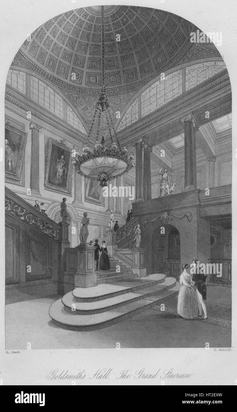 'Goldsmith's Hall. The Grand Staircase', c1841. Artist: Henry Melville. Stock Photo