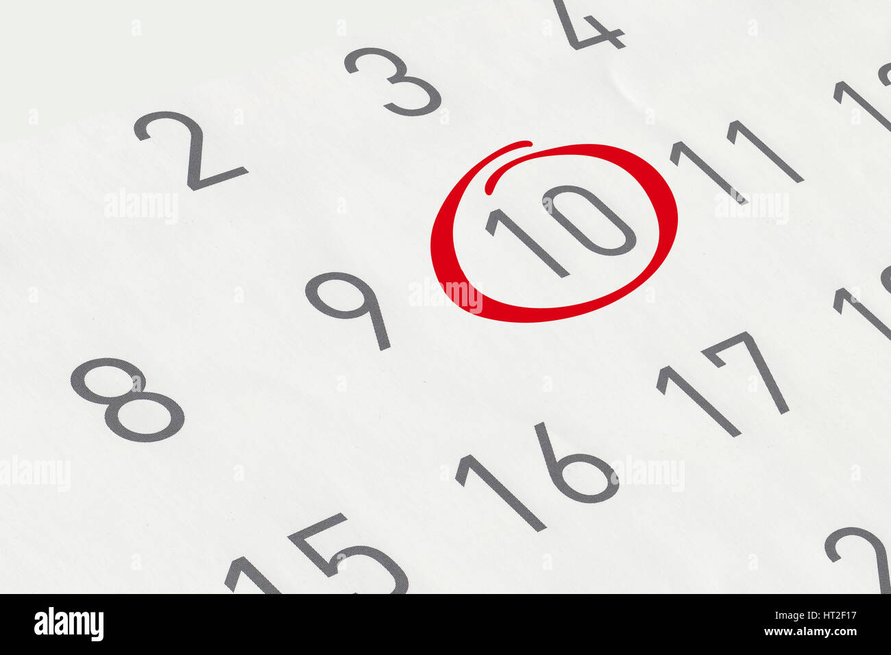 Mark the date number 10, focus point on the red marked number Stock