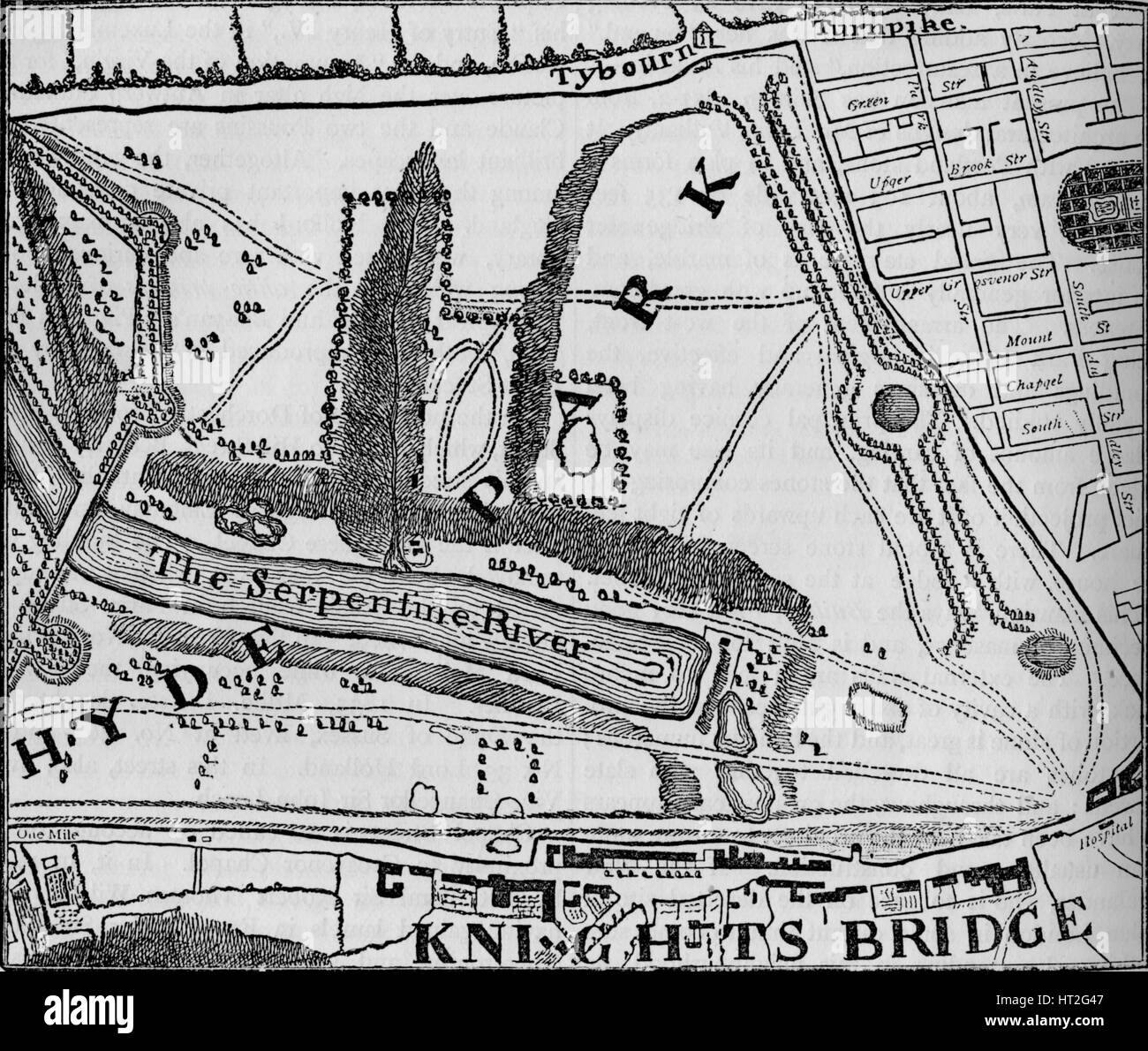 Map of Hyde Park, London, 1748 (1878). Artist: John Pine. Stock Photo