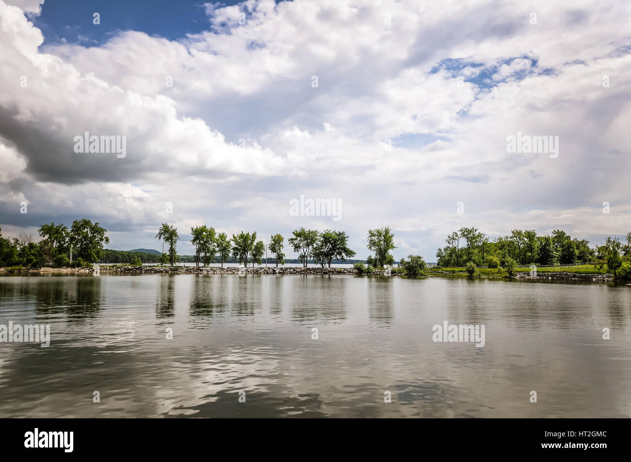 Water, trees and cloud Lake Champlain Vermont USA Stock Photo