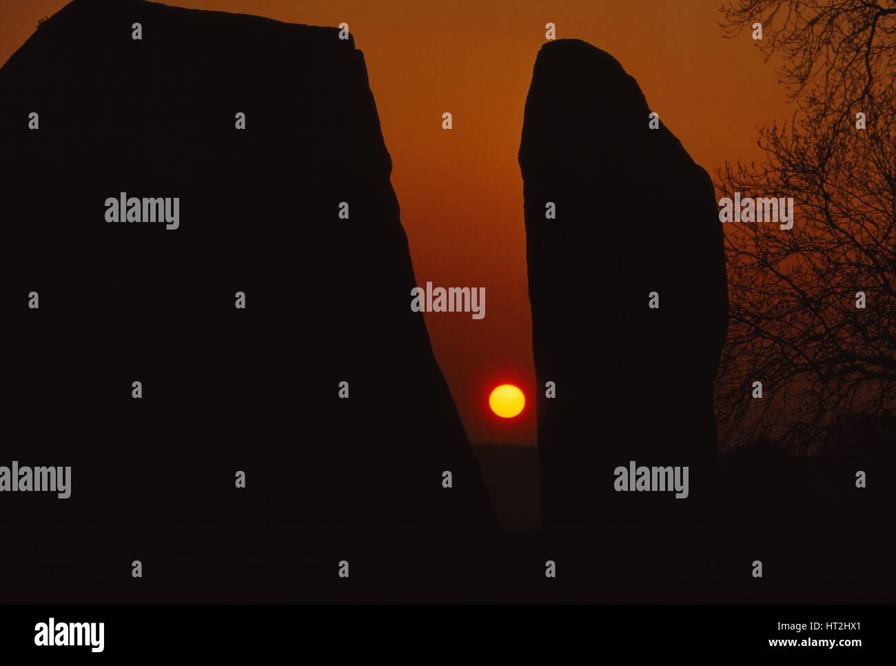 Sunrise, Megalithic circle, Avebury, Wiltshire, 20th century. Artist: CM Dixon. Stock Photo