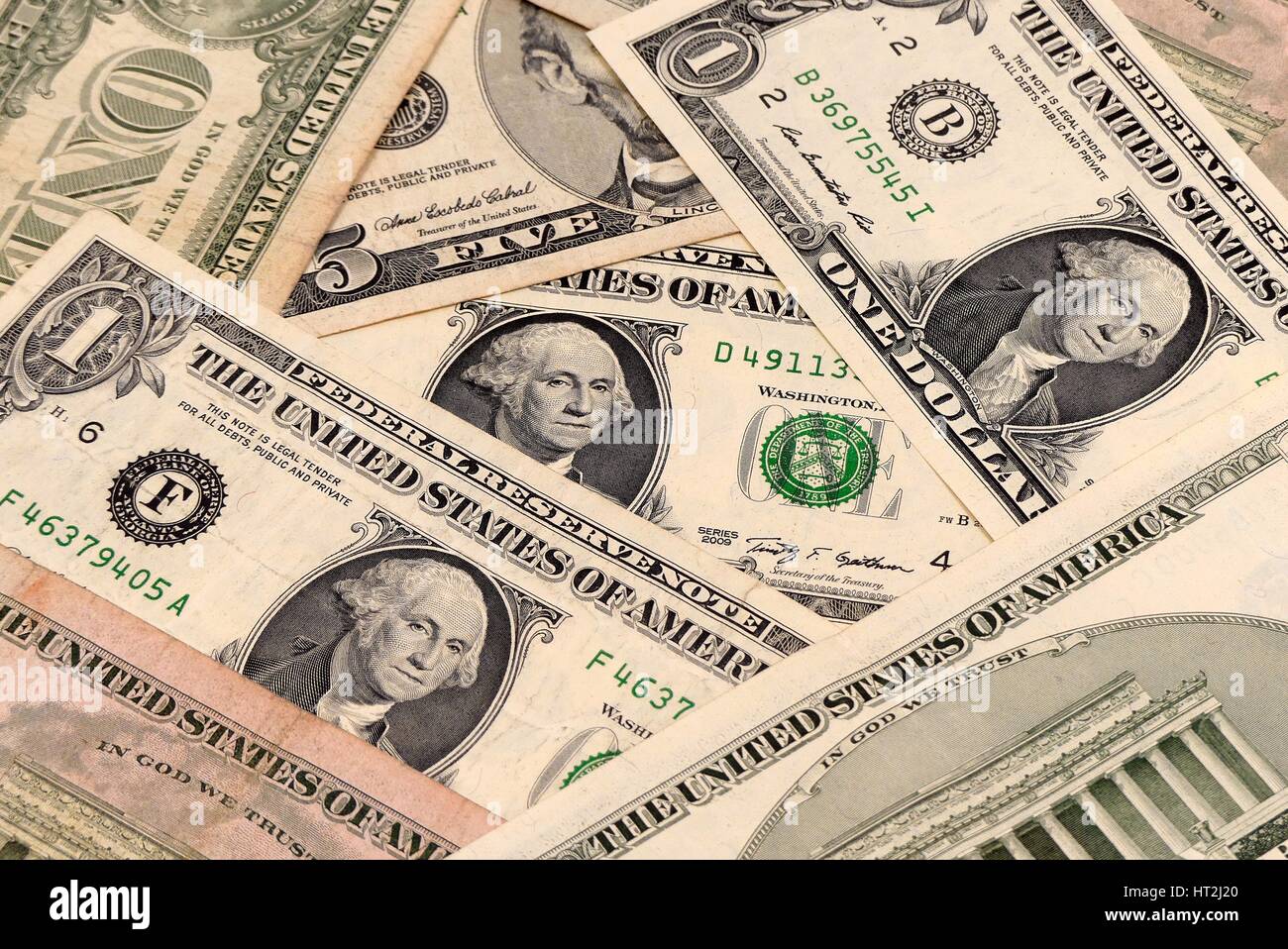 Closeup of American dollar bank notes mixed Stock Photo