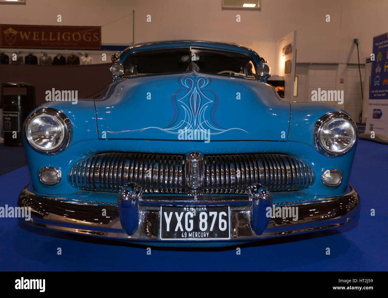 Front view of a 49 Mercury Funny Car, on display at the 2017 London Classic Car Show Stock Photo