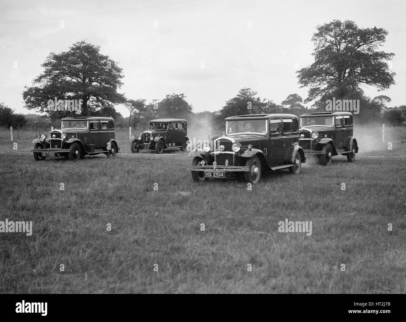 Three Singer Super Sixes and a Singer Senior at the Bugatti Owners Club gymkhana, 5 July 1931. Artist: Bill Brunell. Stock Photo